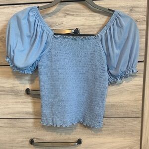 Vero Moda Light Blue Smocked Puff Sleeve Blouse
